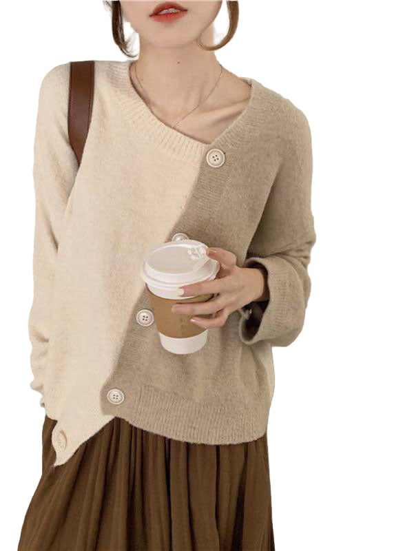 Ladies Asymmetric Knitted Sweater with Buttons