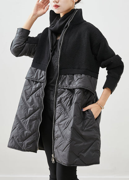 Ladies' Black Knitted Jacket with Zip and Patchwork