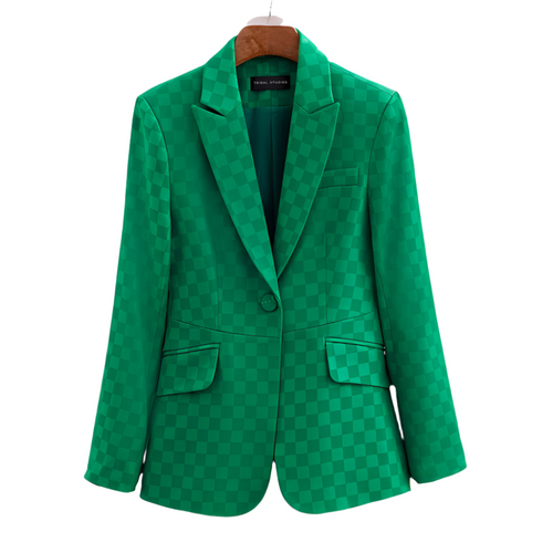 Ladies Blazer With Plaid Pattern Elegant Acetate Spandex