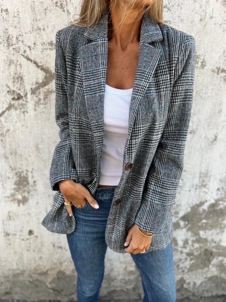 Ladies Blazer With Plaid Pattern Spring Stylish
