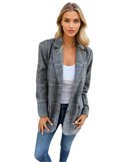 Ladies Blazer With Plaid Pattern Spring Stylish