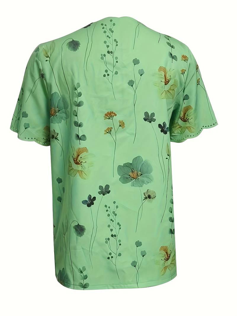 Ladies Blouse Floral Print Spring Loose Fit Soft Cotton