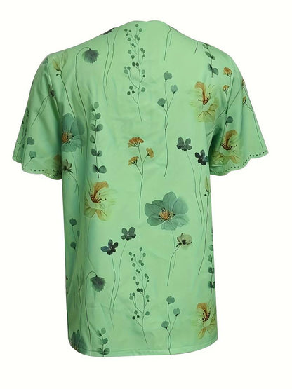 Ladies Blouse Floral Print Spring Loose Fit Soft Cotton