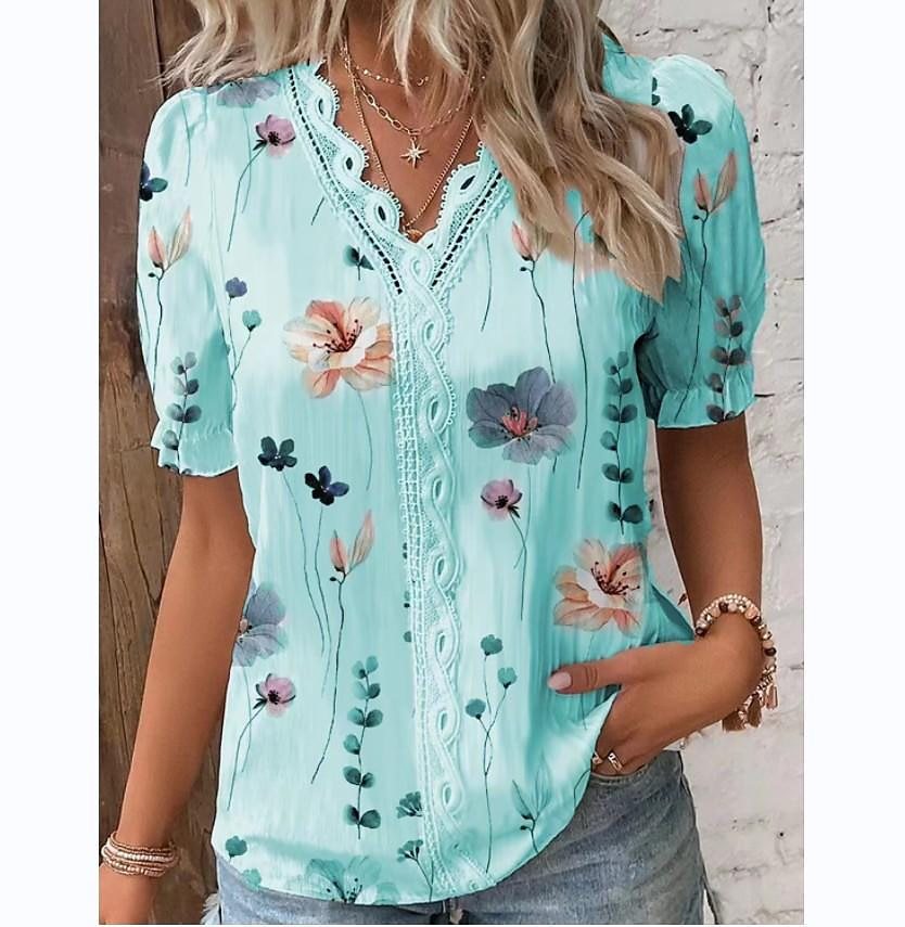 Ladies Blouse Floral Print Spring Loose Fit Soft Cotton