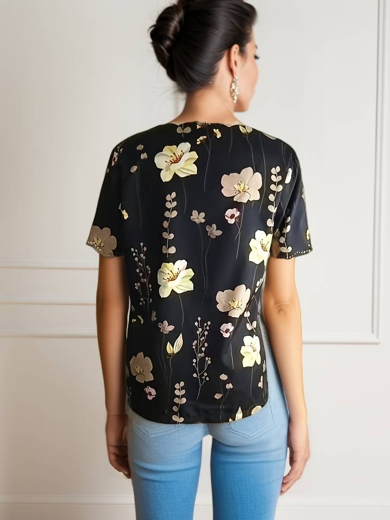Ladies Blouse Floral Print Spring Loose Fit Soft Cotton