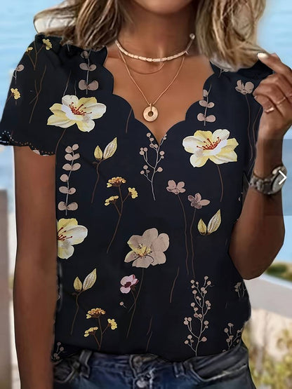 Ladies Blouse Floral Print Spring Loose Fit Soft Cotton