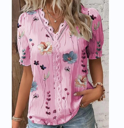 Ladies Blouse Floral Print Spring Loose Fit Soft Cotton
