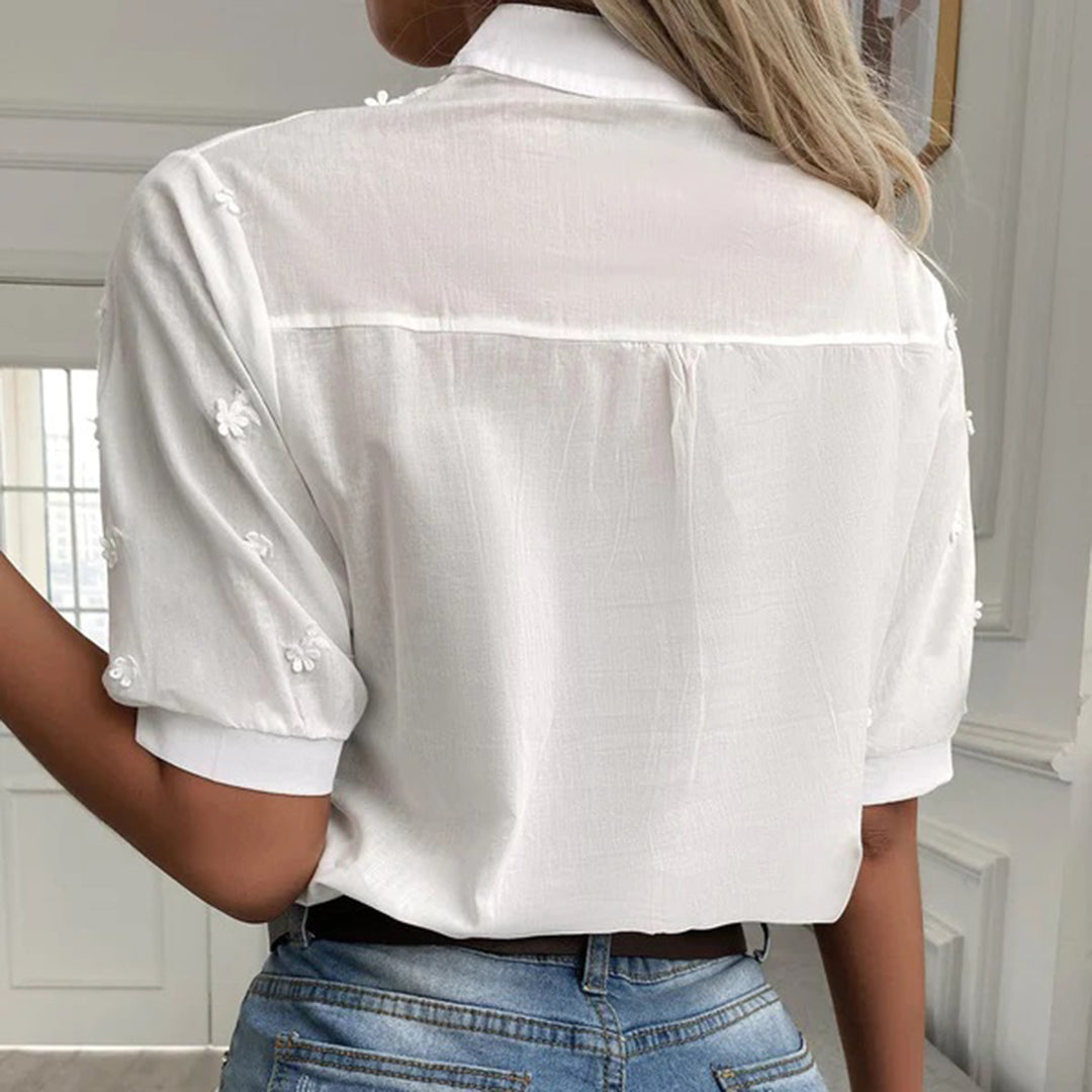 Ladies Blouse Short Sleeves With Lace White