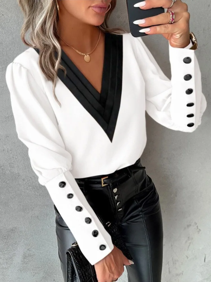 Ladies Blouse V-Neck Casual High Quality Fabric