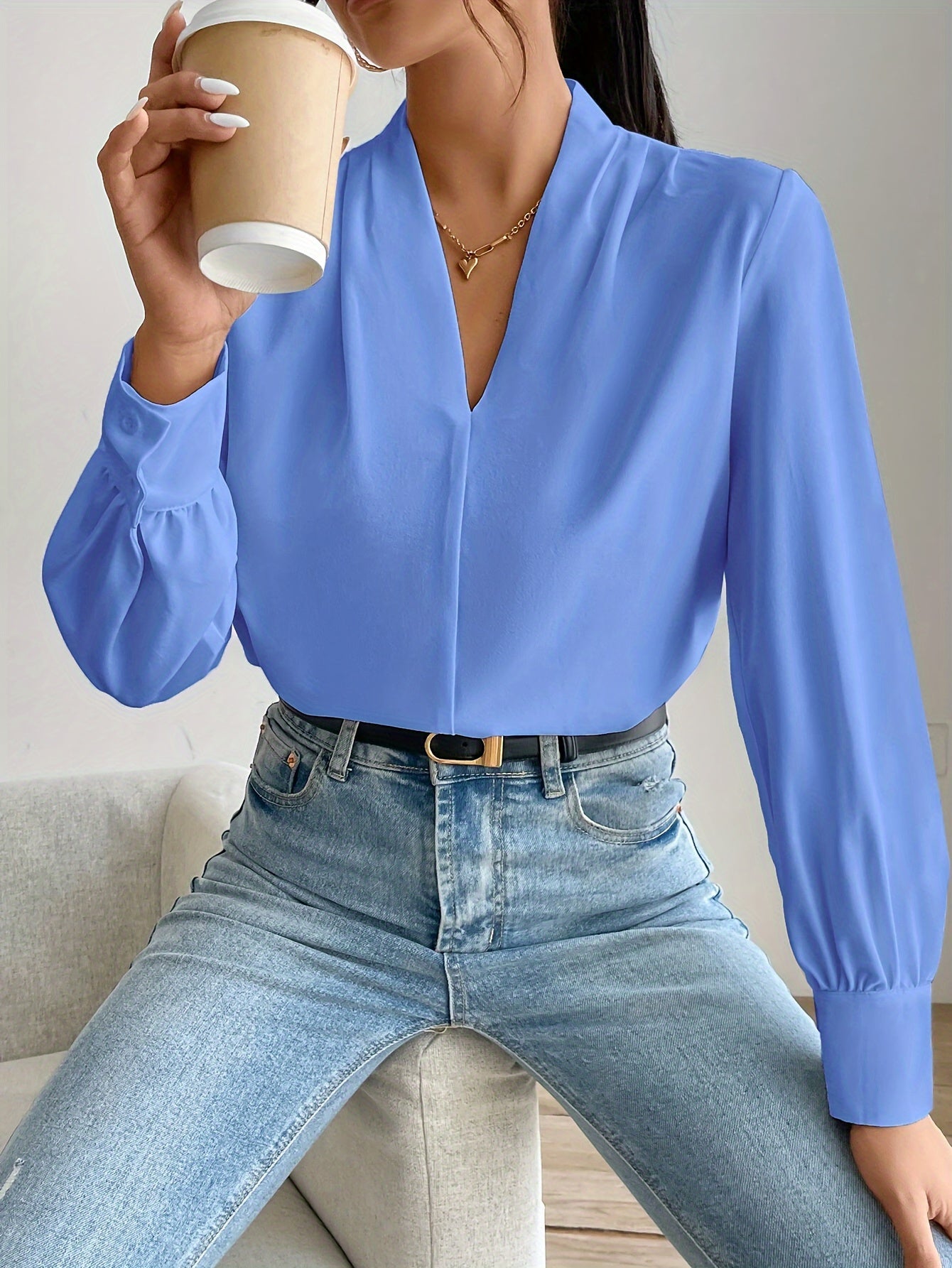 Ladies' Blouse V-Neck Elegant Polyester
