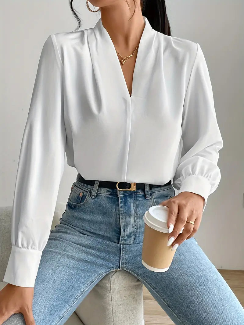 Ladies' Blouse V-Neck Elegant Polyester