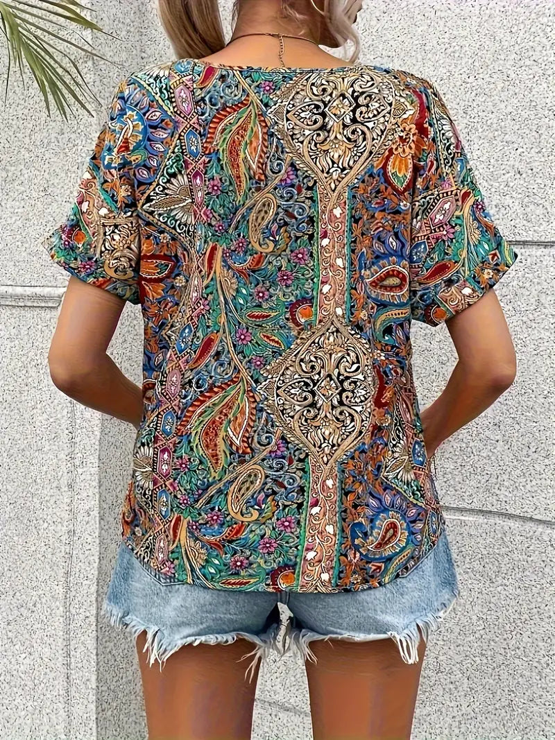 Ladies' Blouse V-Neck Paisley Print