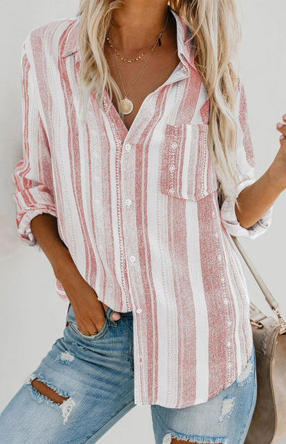 Ladies' Blouse With Turn-Down Collar Striped