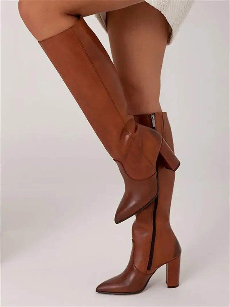 Ladies Boots Elegant Style Faux Leather