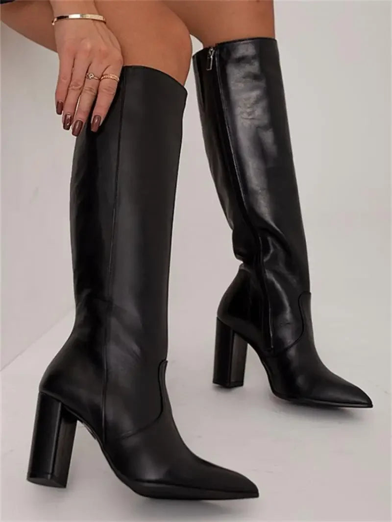 Ladies Boots Elegant Style Faux Leather