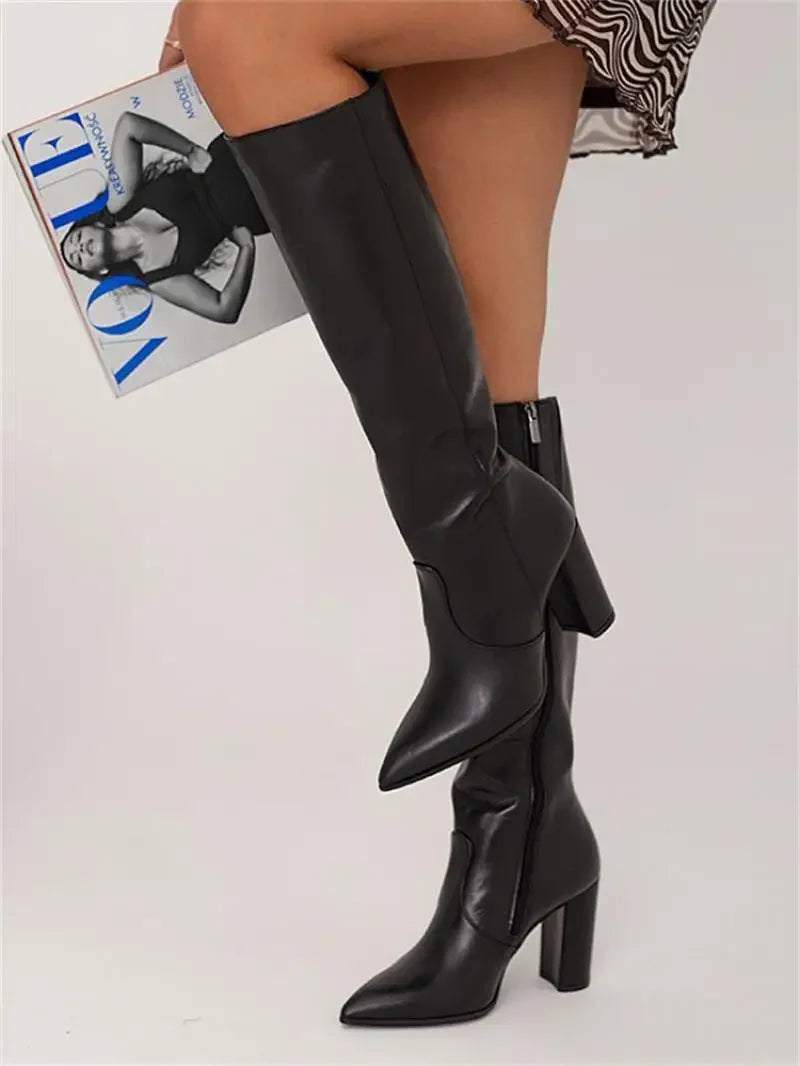 Ladies Boots Elegant Style Faux Leather