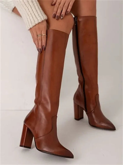 Ladies Boots Elegant Style Faux Leather