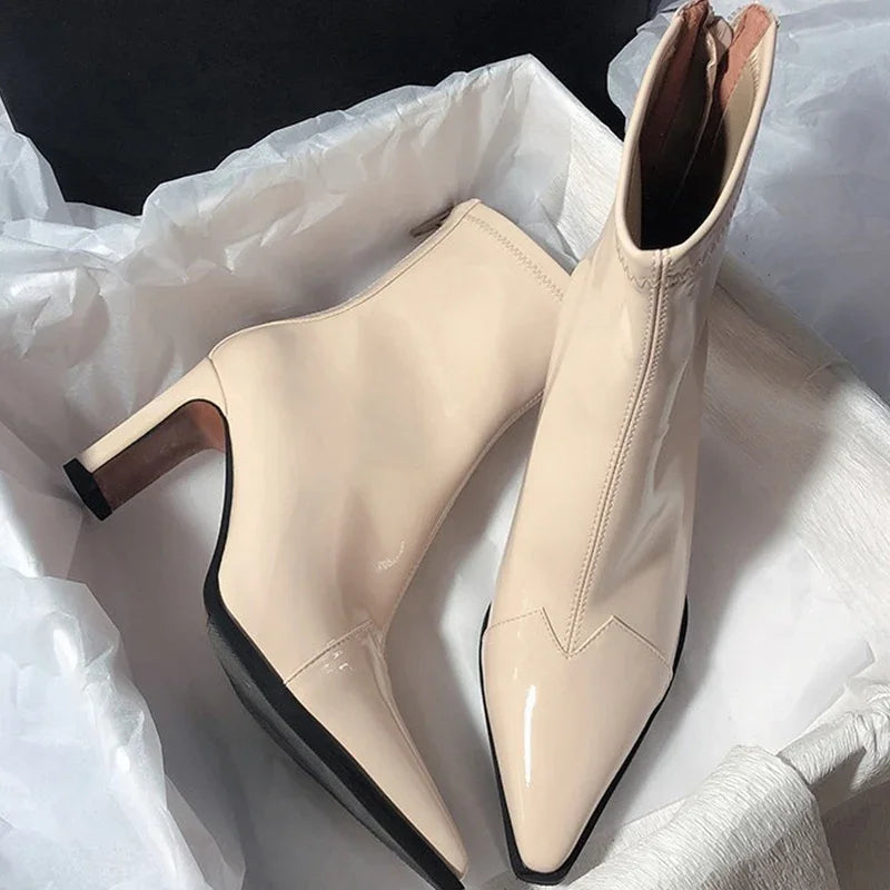 Ladies Boots Pointed Nose Elegant Faux Leather for Formal and Casual Occasions