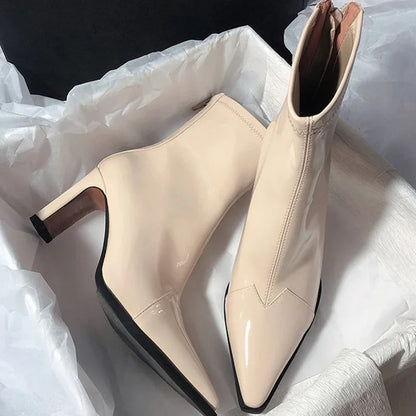 Ladies Boots Pointed Nose Elegant Faux Leather for Formal and Casual Occasions