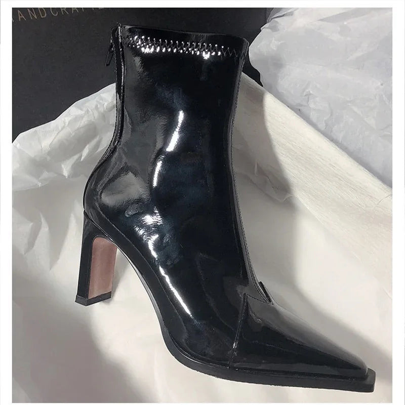 Ladies Boots Pointed Nose Elegant Faux Leather for Formal and Casual Occasions