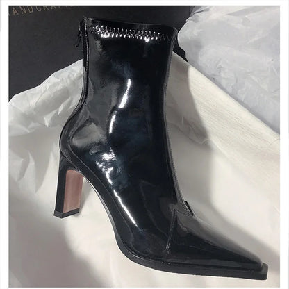 Ladies Boots Pointed Nose Elegant Faux Leather for Formal and Casual Occasions