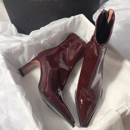 Ladies Boots Pointed Nose Elegant Faux Leather for Formal and Casual Occasions