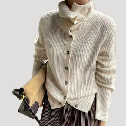 Ladies' Cardigan Chunky Knitted With High Collar