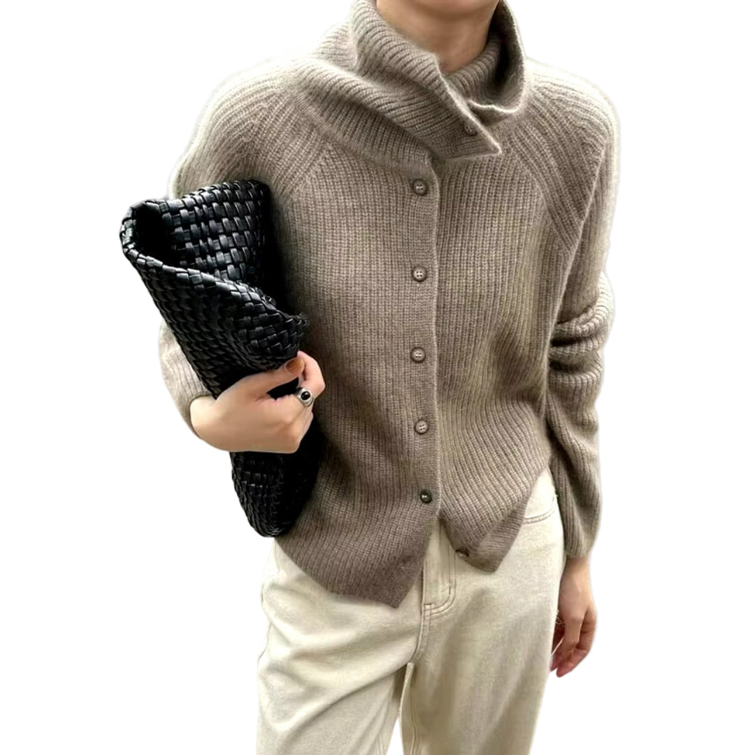 Ladies' Cardigan Chunky Knitted With High Collar