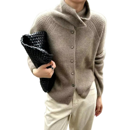 Ladies' Cardigan Chunky Knitted With High Collar