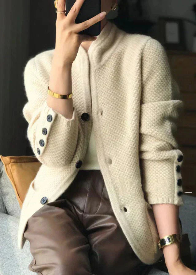 Ladies' Cardigan With High Collar and Chic Buttons