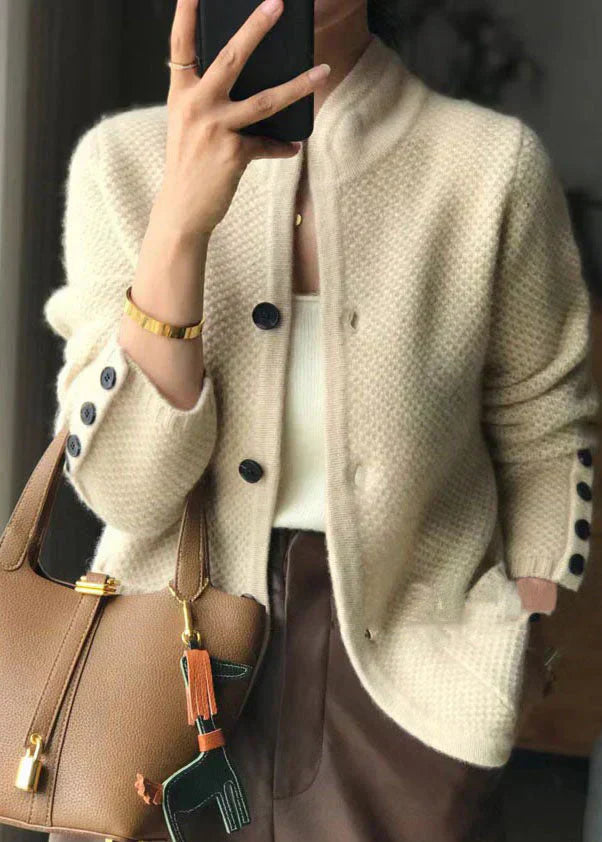 Ladies' Cardigan With High Collar and Chic Buttons