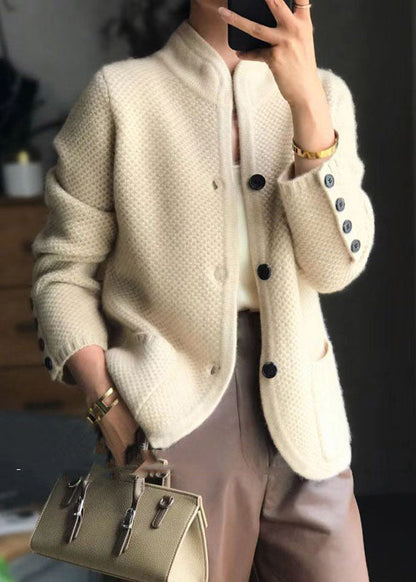Ladies Cashmere Cardigan with Standing Collar and Buttons