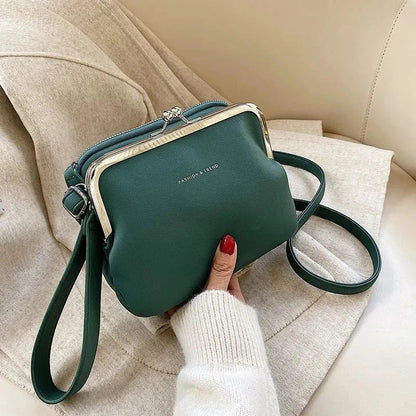 Ladies Casual Handbag With Practical Clip Faux Leather
