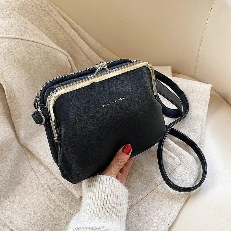 Ladies Casual Handbag With Practical Clip Faux Leather