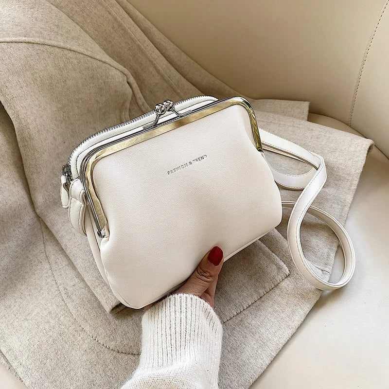 Ladies Casual Handbag With Practical Clip Faux Leather