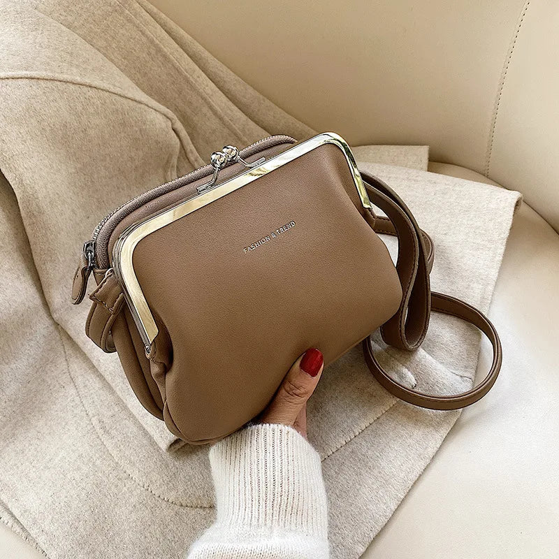 Ladies Casual Handbag With Practical Clip Faux Leather