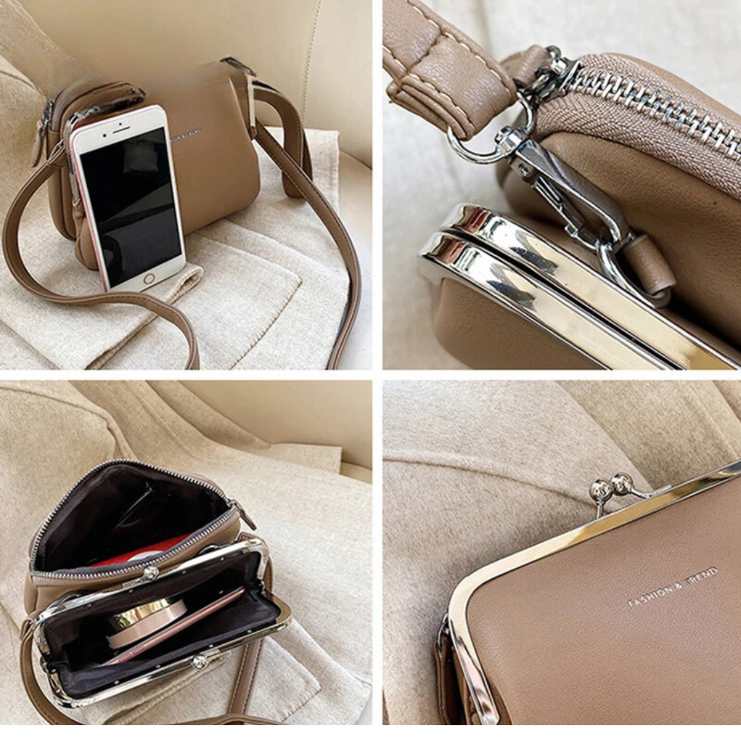 Ladies Casual Handbag With Practical Clip Faux Leather
