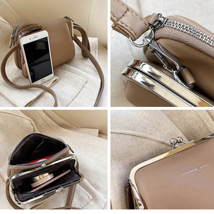 Ladies Casual Handbag With Practical Clip Faux Leather