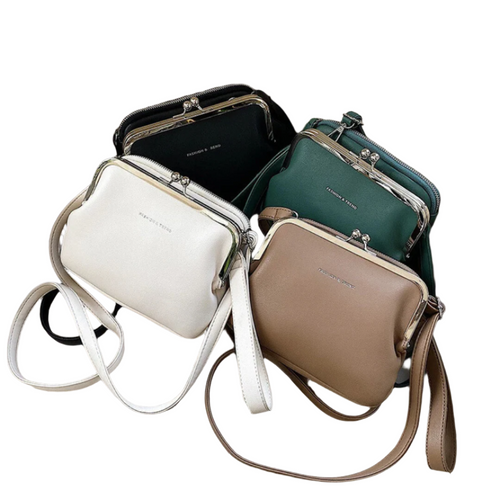 Ladies Casual Handbag With Practical Clip Faux Leather