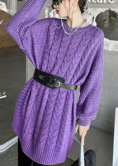 Ladies Casual jumper with O-neck and cable knit