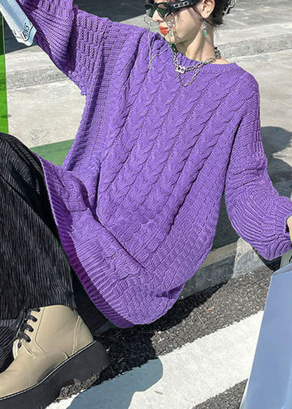 Ladies Casual jumper with O-neck and cable knit