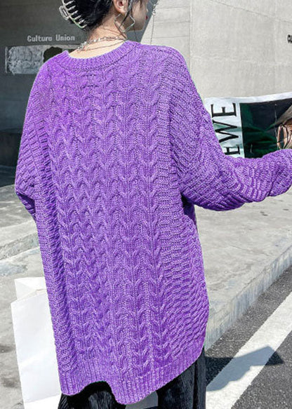 Ladies Casual jumper with O-neck and cable knit