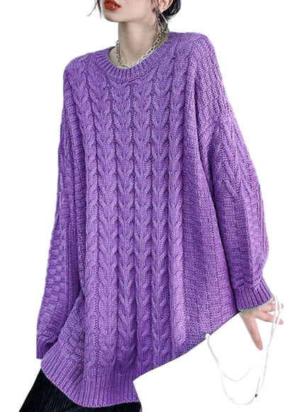 Ladies Casual jumper with O-neck and cable knit