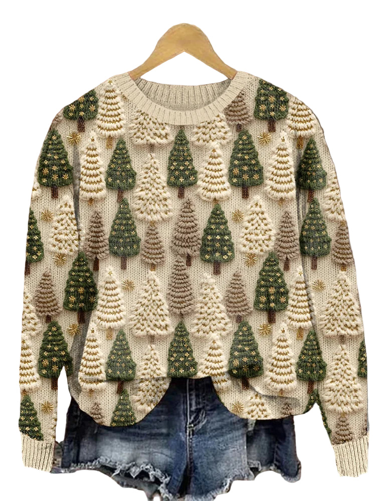 Ladies Christmas Sweater Knitted with Tree Design