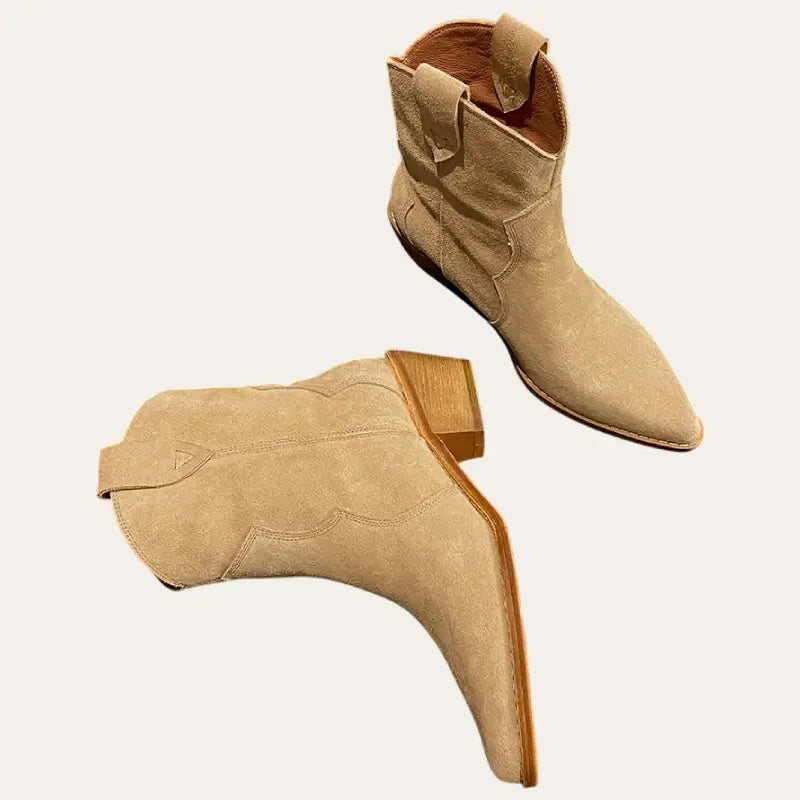 Ladies Cowboy Boots Beige Suede Look Traditional Western Style with Rubber Sole