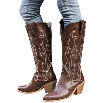Ladies Cowboy Boots Imitation Leather Modern Western Style with Rubber Sole