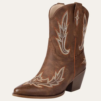 Ladies Cowboy Boots Short Western Style Imitation Leather with Plush Lining