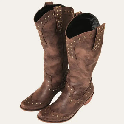 Ladies Cowboy Boots Western Style Imitation Leather with Pointed Noses and Decorative Studs