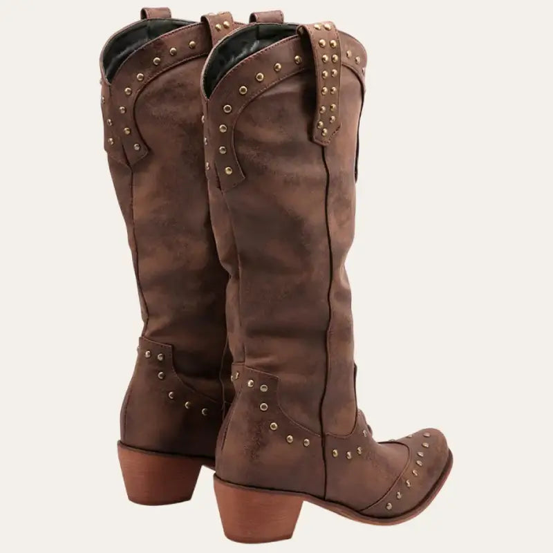 Ladies Cowboy Boots Western Style Imitation Leather with Pointed Noses and Decorative Studs