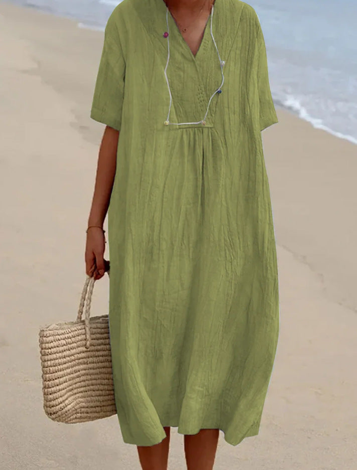 Ladies Dress Casual V-neck Breathable Cotton